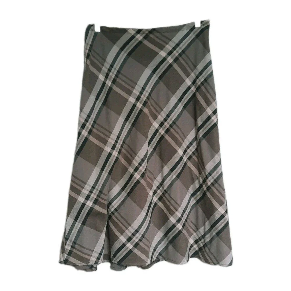 Plaid A-Line Midi Skirt Punk Vintage Brown Black Tan Croft & Barrow Size 14